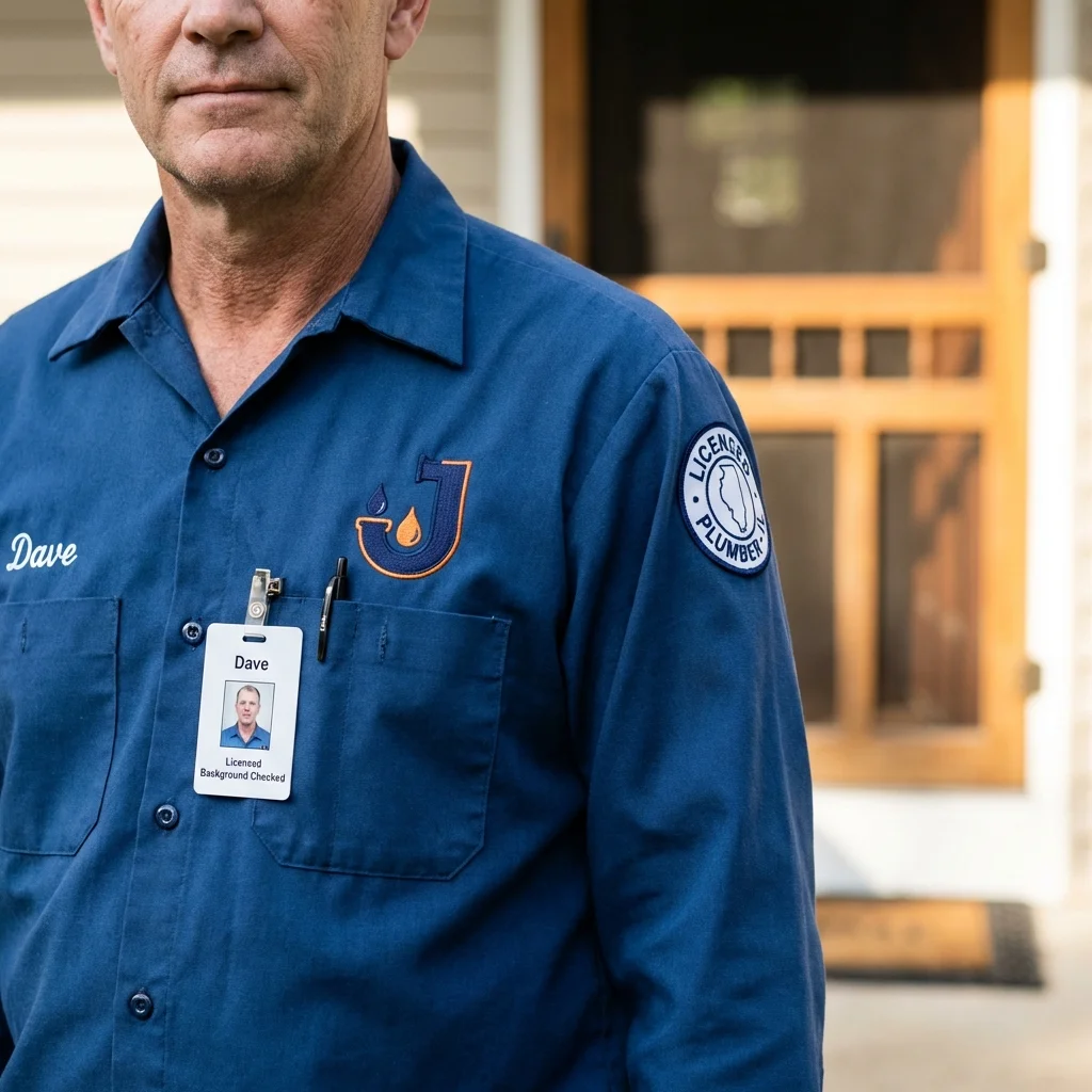 Licensed plumber showing ID badge in Stafford, TX
