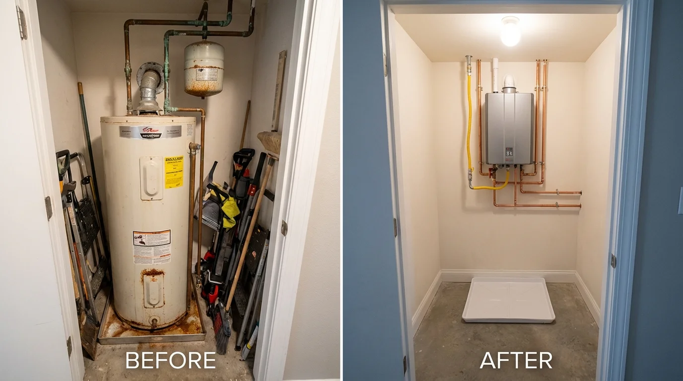 Tank water heater versus wall-mounted tankless unit comparison for Stafford, TX homeowners